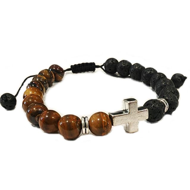 Bracelet homme pierre de lave et œil de tigre