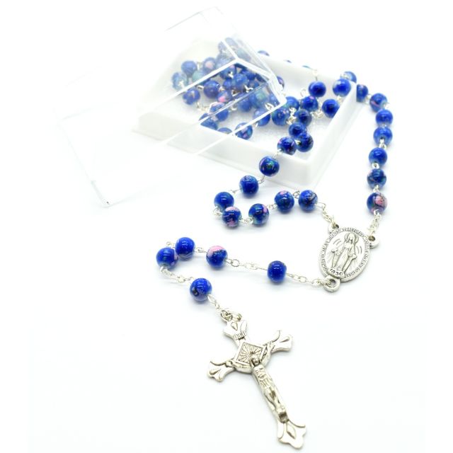 Chapelet perles de verre bleu