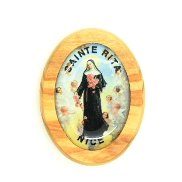 Magnet Sainte Rita en bois d'olivier